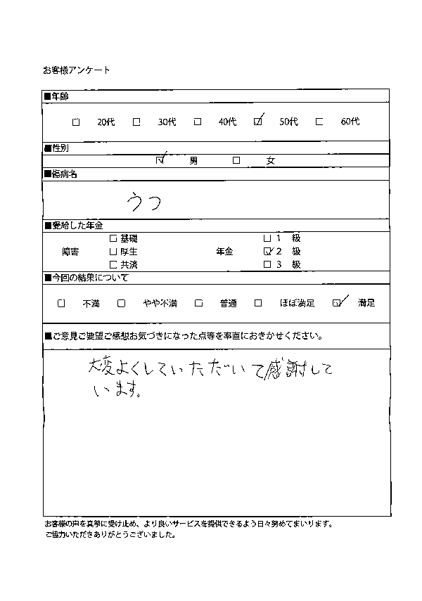 豊田市５０代男性うつ病で障害基礎年金受給
